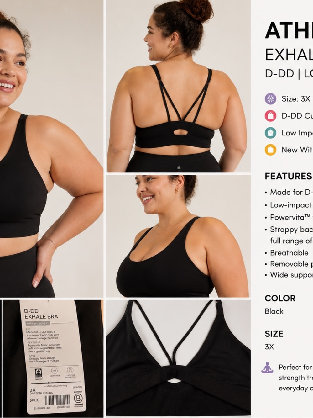 Athleta Black Strappy Exhale D-DD Low-Impact Sports Bra